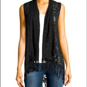 Kenzie Blue Burnout Knit Fringe Vest